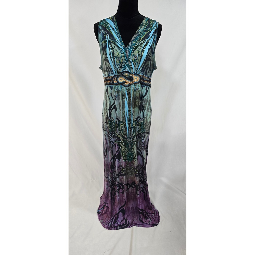 One World maxi dress women M tropical sleeveless empire waist vacation boho